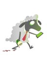 Zombie office sheep stumbling with smartphone and coffee