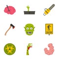 Zombie parts icon set, flat style