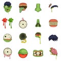 Zombie parts icons set, cartoon style