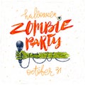 Zombie party - illustration. Halloween greeting card, poster or invitation with hand drawn illustration and calligraphy. Royalty Free Stock Photo