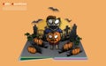 Zombie with pumpkin on halloween night Royalty Free Stock Photo