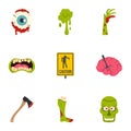 Zombie rip icon set, flat style