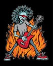 Zombie rocker playing rock on a red guitar