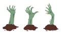 Zombie scrawny hands. Cartoon spooky monsters bony arms sticking out of ground, Halloween creepy hands decoration flat vector