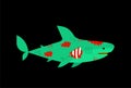 Zombie shark isolated. The sea predator is dead. Green monster fish