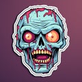 Zombie Skull Sticker Vector Illustration With Cartoon Style
