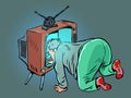 Zombie television viewer. Food propaganda. Fake news media tv