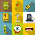 Zombie teritory icon set, flat style Royalty Free Stock Photo
