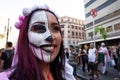 Zombie Walk on All Soul Day, Hallowmas. Parade for the Day of the Dead in cosplay and makeup