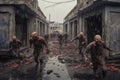 zombies rotting feet shuffling through abandoned streets