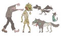Zombies Set, Decaying Undead People and Animals, Zombie Apocalypse Vector Illustration Royalty Free Stock Photo