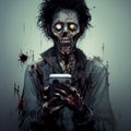 Zombies with a smartphone in their hands. Zombie. A concept on the topic of dependence on gadgets.