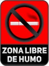 Zona libre de humo, Smoke free zone spanish text