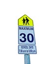 Zone 30km/hr sign school time Royalty Free Stock Photo