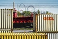 Boat moored at the port of Montreal with amusement park as background