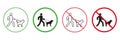 Zone for Walking Dog Red and Green Warning Signs. Male and Pet on Leash Walk Line and Silhouette Icons Set. Allowed and Royalty Free Stock Photo