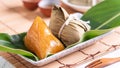 Zongzi - Alkaline rice dumpling - Traditional sweet Chinese crystal food on a plate to eat for Dragon Boat Duanwu Festival Royalty Free Stock Photo