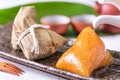 Zongzi - Alkaline rice dumpling - Traditional sweet Chinese crystal food on a plate to eat for Dragon Boat Duanwu Festival Royalty Free Stock Photo