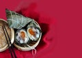 Zongzi Chinese Festive Food on Red Background Royalty Free Stock Photo