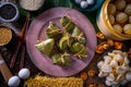 Zongzi Rice Dumplings pork buns shiitake noodles Royalty Free Stock Photo