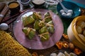 Zongzi Rice Dumplings pork buns shiitake noodles Royalty Free Stock Photo