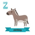 Zonkey. Z letter. Cute children animal alphabet in vector. Funny