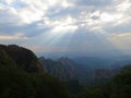 Zonnestralen; sun beams above Old Peak, Hebei, China Royalty Free Stock Photo