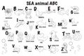 Zoo alphabet. Animal alphabet. Letters from A to Z. Cartoon cute animals isolated on white background.