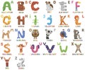 Zoo alphabet. Animal alphabet. Letters from A to Z. Cartoon cute animals isolated on white background Royalty Free Stock Photo