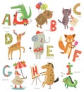 Zoo Alphabet for children. Set of letters and illustrations. Cute animals Royalty Free Stock Photo