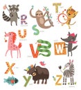 Zoo Alphabet for children. Set of letters and illustrations. Cute animals Royalty Free Stock Photo