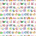 Zoo animals alphabet seamless pattern abc vector background cute cartoon wild characters illustration. Royalty Free Stock Photo