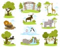 Zoo animals cartoon characters, set of isolated stickers vector illustration Royalty Free Stock Photo