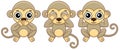 Zoo animals. Funny three little monkey in a cartoon style. See no evil Hear no evil Speak no evil Royalty Free Stock Photo