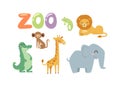 Zoo animals vector set.