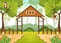 Zoo Cartoon Vector Illustration with Safari Animals Monkey, Cage and Visitors on Territory on Forest Background Design Royalty Free Stock Photo