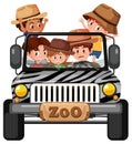 Zoo concept with kids group in the car isolated on white background Royalty Free Stock Photo