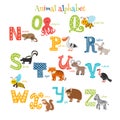 Zoo. Cute cartoon animals alphabet from N to Z in cartoon style Royalty Free Stock Photo