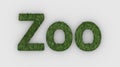 Zoo - 3d word green on white background. grass render furry letters. Wild Zoo Animals, animal at safari park. emblem logo design Royalty Free Stock Photo