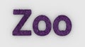 Zoo - 3d word purple on white background. render furry letters. Wild Zoo Animals, animal at safari park. emblem logo design Royalty Free Stock Photo