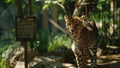 a zoo exhibit sign featuring an interactive QR code for visitors to access more information.