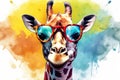 zoo giraffe mammal animal neck colorful africa sunglasses wildlife portrait. Generative AI.