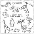 Zoo hand drawn doodle set. Vector illustration. Isolated elements on white background. Symbol collection. Royalty Free Stock Photo