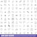 100 zoo icons set, outline style Royalty Free Stock Photo