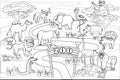 Zoo Jungle, safari animals coloring book edicational illustration for children. Set cute lion, crocodile, monkey