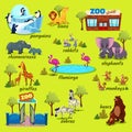 Zoo Park Map, Nature Elements with Funny Animals