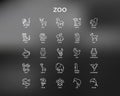 Zoo thin line icons set: lion, deer, horse, monkey, tiger, penguin, hippo, giraffe, elephant, turtle. Modern vector illustration Royalty Free Stock Photo