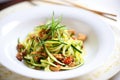 zoodles with diced tofu and soy sauce in a dish Royalty Free Stock Photo