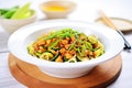 zoodles with diced tofu and soy sauce in a dish Royalty Free Stock Photo