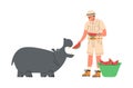 Zookeeper feeding hippo vector illustration Royalty Free Stock Photo